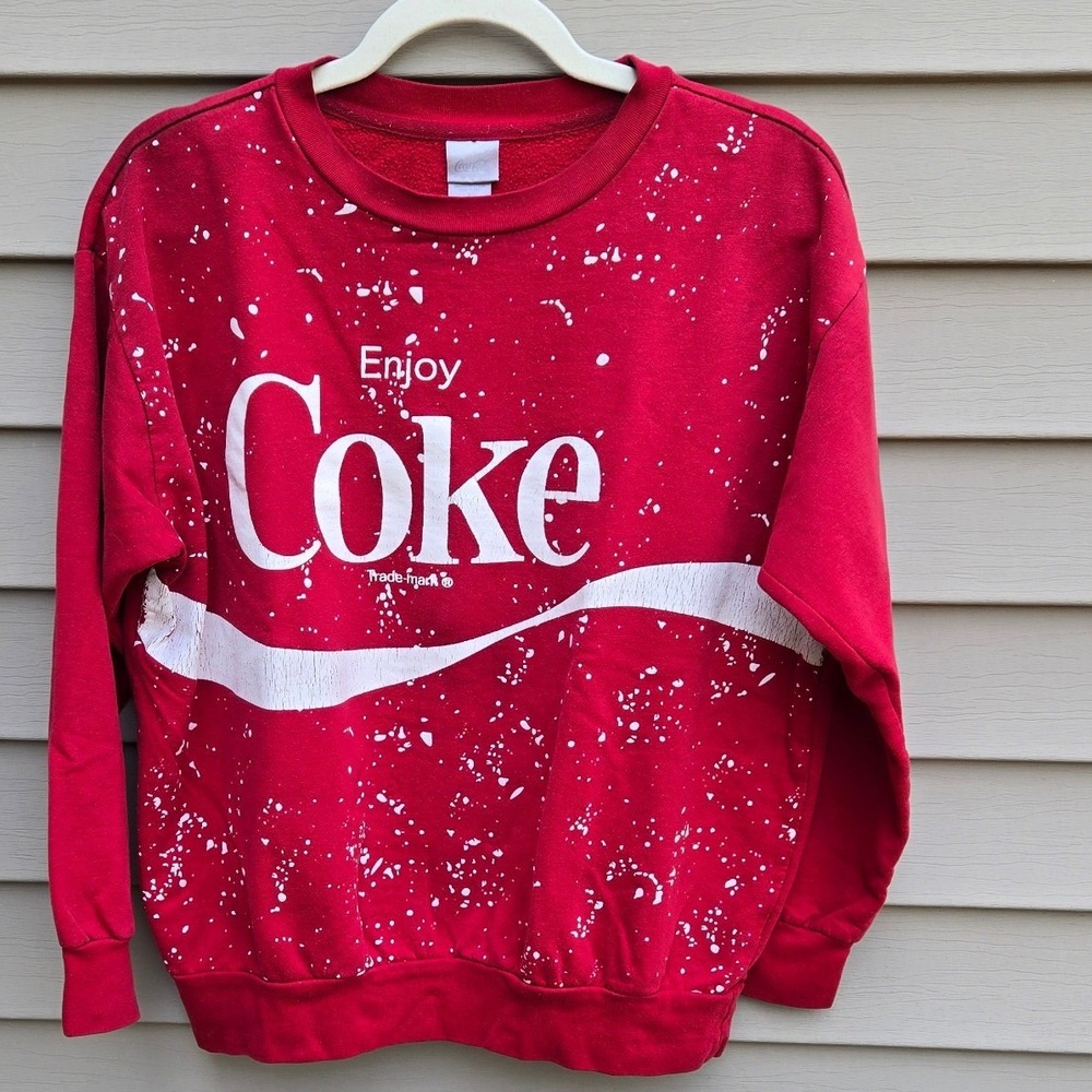 Coca-Cola Red Paint Splatter Graphic Sweatshirt XL Enjoy Coke Pullover